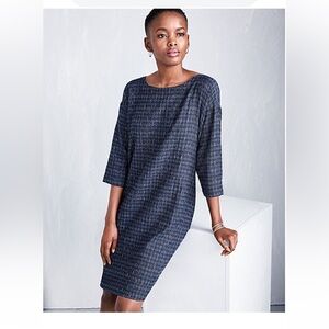 Eileen Fisher Textured Navy Long Sleeve Dress
